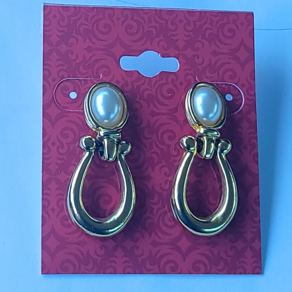 Paolo Gucci Gold and Pearl Doorknocker Earrings